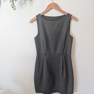 Theory Gray Pleated Sheath Mini Dress Scoop Neck